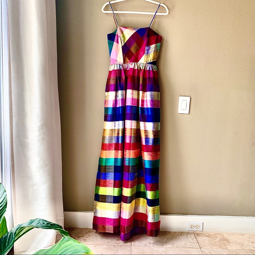 Vintage Maxi Dress Rainbow Plaid Colorful Fabric